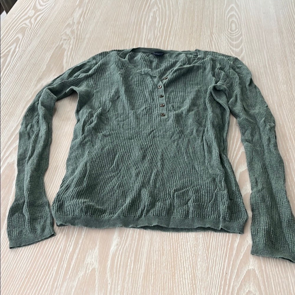 HAP Green Long Sleeve Henley FLANNEL Top SZ m medium